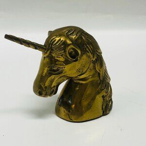 VTG 1982 SOLID BRASS UNICORN HEAD - ALDON N.Y.C. 4" x 3"